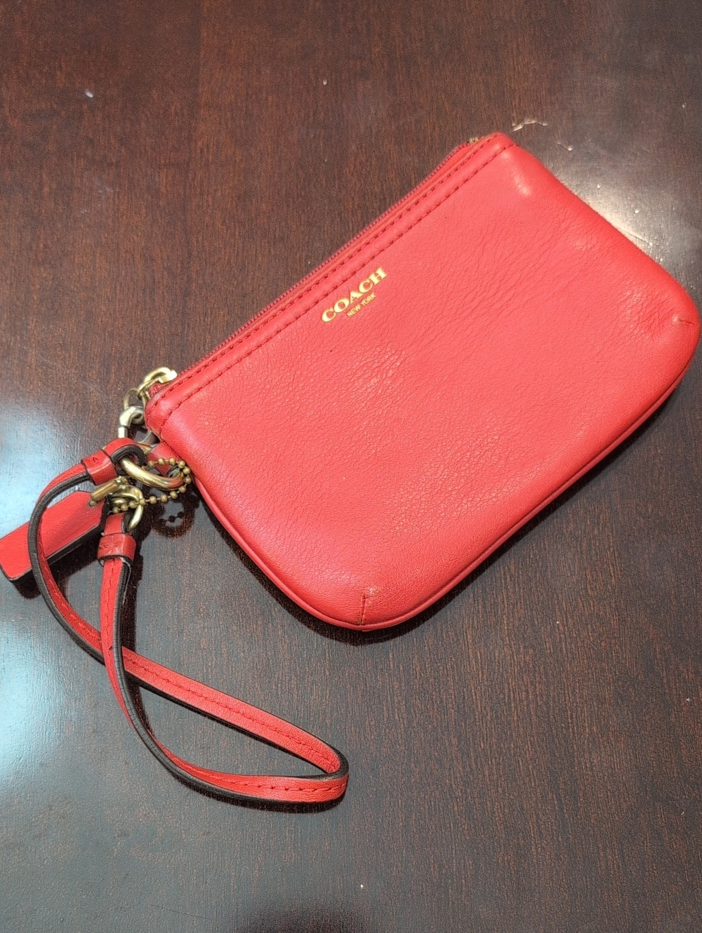Coach Red Leather Wristlet with Gold Logo